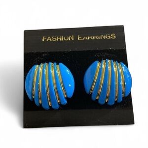 NWT Fashion Earrings Striped Statement Earrings - Blue‎ and Gold